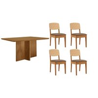 Conjunto: Mesa de Cozinha Berlim Curvo 120cm + 4 Cadeiras Havana Naturale - Suede Capuccino - Rufato
