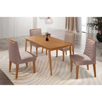 Conjunto: Mesa Sala Jantar Havana Curvo 120cm + 4 Cadeiras Maldivas Naturale - Linho Capuccino - Rufato