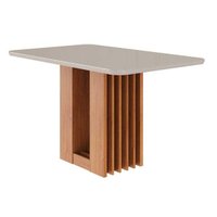 Mesa Multiuso Cozinha Ariela c/ Tampo Madeirado Vidro 130x80cm Cinamomo/Off White - Cimol