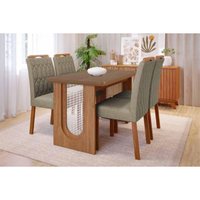 Conjunto: Mesa Sala Jantar Valentina c/ Tampo Madeirado 130x80cm e 4 Cadeiras Paola Cinamomo - Carvalho/Linho Bege Cimol