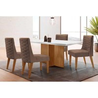 Conjunto: Mesa de Cozinha Berlim Curvo 120cm + 4 Cadeiras Dafne Naturale/Off White - Corano Capuccino - Rufato