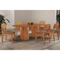 Conjunto: Mesa de Cozinha Maldivas Curvo 180cm + 6 Cadeiras Havana Naturale - Corano Capuccino - Rufato