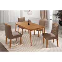 Conjunto: Mesa Sala Jantar Havana Curvo 120cm + 4 Cadeiras Maldivas Naturale - Suede Capuccino - Rufato