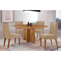 Conjunto: Mesa Sala Jantar Berlim Curvo 90cm + 4 Cadeiras Maldivas Naturale - Linho Bege - Rufato