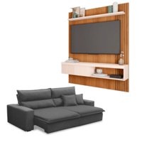 Kit Estofado Ferguile Trieste Retr&aacute;til Reclin&aacute;vel com Painel TV 55 Esmeralda Caemmun