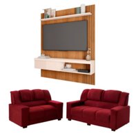 Kit Sof&aacute;s Sandero 2 e 3 Lugares Paran&aacute; com Painel TV 55 Esmeralda Caemmun