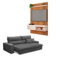 Kit Sof&aacute; Ferguile Trieste Retr&aacute;til Reclin&aacute;vel com Painel TV 45 Jade Caemmun