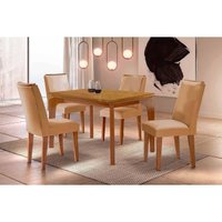 Conjunto: Mesa Sala Jantar Londrina Curvo 120cm + 4 Cadeiras Dakota Naturale - Corano Capuccino Rufato