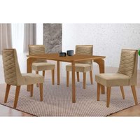 Conjunto: Mesa Sala Jantar Londrina Curvo 120cm + 4 Cadeiras Dafne Naturale - Linho Bege Rufato