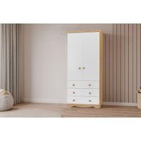 Guarda Roupa Bebê c/ 2 Portas e 3 Gavetas Júnior Branco/Amendoa - Peroba