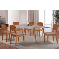 Conjunto: Mesa de Cozinha Havana Curvo 180cm + 6 Cadeiras Havana Naturale/Off White - Linho Capuccino - Rufato