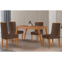 Conjunto: Mesa de Cozinha Havana Tampo Curvo 120cm+4 Cadeiras Dakota Madeira Naturale - Capuccino/Suede Marrom - Rufato