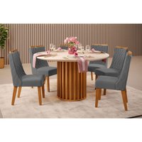 Cozinha Completa DJ Móveis Viena c/ Tampo Madeirado c/ Vidro 136x136cm e 6 Cadeiras Bia Freijo/Off White - Suede Lunar