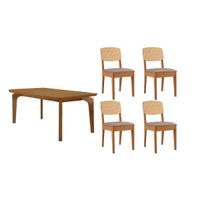 Conjunto: Mesa de Cozinha Londrina Tampo Curvo 120cm+4 Cadeiras Havana Naturale - Linho Capuccino - Rufato