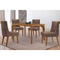 Conjunto: Mesa Sala Jantar Londrina Curvo 120cm + 4 Cadeiras Dafne Naturale - Corano Capuccino Rufato