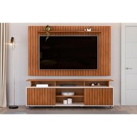 Home p/ TV até 65 Pol Lume/Olimpic Ripado c/ Prateleira e Nichos 180x168cm Freijó/Off White - DJ Móveis