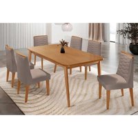Conjunto: Mesa de Cozinha Havana Curvo 180cm + 6 Cadeiras Maldivas Naturale - Linho Capuccino - Rufato