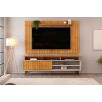 Home p/ TV até 65 Pol Lume/Flow Ripado c/ Porta e Nichos 180x168cm Cedro/Bali - DJ Móveis