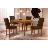 Conjunto: Mesa Sala Jantar Londrina Curvo 120cm + 4 Cadeiras Dakota Naturale - Suede Marrom Rufato