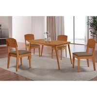 Conjunto: Mesa Sala Jantar Havana Curvo 120cm + 4 Cadeiras Havana Naturale - Suede Capuccino - Rufato
