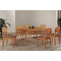 Conjunto: Mesa Sala Jantar Havana Tampo Curvo 180cm+6 Cadeiras Havana Naturale - Corano Capuccino - Rufato