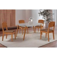 Conjunto: Mesa de Cozinha Havana Curvo 120cm + 4 Cadeiras Havana Naturale/Off White - Corano Capuccino - Rufato