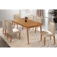 Conjunto: Mesa Sala Jantar Havana Curvo 180cm + 6 Cadeiras Maldivas Naturale - Suede Creme - Rufato