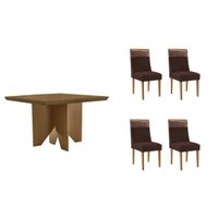 Conjunto: Mesa Sala Jantar Nevada Tampo Curvo 90cm+4 Cadeiras Jaspe Madeira Naturale - Capuccino/Suede Marrom - Rufato