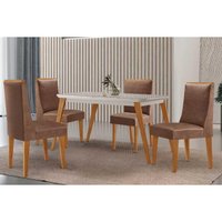 Conjunto: Mesa Sala Jantar Havana Canto Curvo 120cm + 4 Cadeiras Dakota Naturale/Off White - Corano Capuccino - Rufato