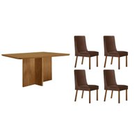 Conjunto: Mesa Sala Jantar Berlim Curvo 120cm + 4 Cadeiras Dakota Naturale - Suede Marrom - Rufato
