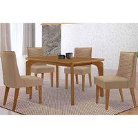 Conjunto: Mesa Sala Jantar Londrina Curvo 120cm + 4 Cadeiras Maldivas Naturale - Corano Capuccino Rufato