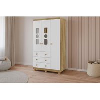 Guarda Roupa Bebê c/ 3 Portas (2 Cristal) e 3 Gavetas Tedy Branco/Amendoa - Peroba