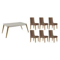 Conjunto: Mesa de Cozinha Havana Curvo 180cm + 6 Cadeiras Dakota Naturale/Off White - Corano Capuccino - Rufato