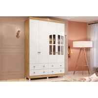 Guarda Roupa Bebê c/ 4 Portas (2 Cristal) e 4 Gavetas Êlo Branco/Amendoa - Peroba