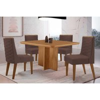 Conjunto: Mesa Sala Jantar Berlim Tampo Curvo 90cm+4 Cadeiras Dafne Madeira Naturale - Capuccino/Suede Marrom - Rufato