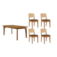 Conjunto: Mesa de Cozinha Londrina Tampo Curvo 120cm+4 Cadeiras Havana Naturale - Suede Marrom - Rufato