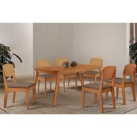 Conjunto: Mesa de Cozinha Havana Tampo Curvo 180cm+6 Cadeiras Havana Naturale - Suede Capuccino - Rufato
