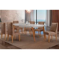 Conjunto: Mesa de Cozinha Havana Curvo 180cm + 6 Cadeiras Dafne Naturale/Off White - Corano Capuccino - Rufato