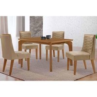 Conjunto: Mesa Sala Jantar Londrina Curvo 120cm + 4 Cadeiras Maldivas Naturale - Linho Bege Rufato