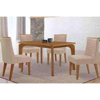 Conjunto: Mesa de Cozinha Londrina Curvo 120cm + 4 Cadeiras Maldivas Naturale - Suede Creme - Rufato