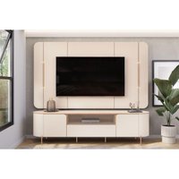 Estante p/ Sala até 75 Pol Areta c/ Led e Nicho 218x189cm Off White - DJ Móveis