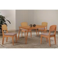 Conjunto: Mesa Sala Jantar Havana Tampo Curvo 120cm+4 Cadeiras Havana Naturale - Linho Capuccino - Rufato