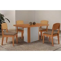 Conjunto: Mesa de Cozinha Pietá Tampo Curvo 120cm+4 Cadeiras Havana Naturale/Off White - Suede Capuccino - Rufato