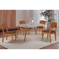Conjunto: Mesa Sala Jantar Havana Curvo 120cm + 4 Cadeiras Havana Naturale/Off White - Suede Marrom - Rufato