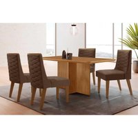 Conjunto: Mesa Sala Jantar Berlim Tampo Curvo 120cm+4 Cadeiras Dafne Madeira Naturale - Capuccino/Suede Marrom - Rufato