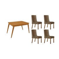 Conjunto: Mesa Sala Jantar Havana Curvo 120cm + 4 Cadeiras Dakota Naturale - Suede Capuccino - Rufato