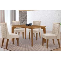 Conjunto: Mesa Sala Jantar Londrina Tampo Curvo 120cm+4 Cadeiras Dafne Madeira Naturale - Capuccino/Suede Creme - Rufato