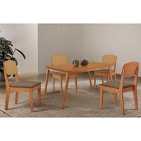 Conjunto: Mesa de Cozinha Havana Tampo Curvo 120cm+4 Cadeiras Havana Naturale - Suede Capuccino - Rufato