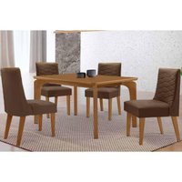Conjunto: Mesa Sala Jantar Londrina Curvo 120cm + 4 Cadeiras Maldivas Naturale - Suede Marrom Rufato