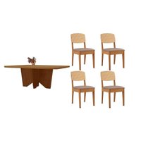 Conjunto: Mesa Sala Jantar Nevada Tampo Curvo 120cm+4 Cadeiras Havana Naturale - Linho Capuccino - Rufato